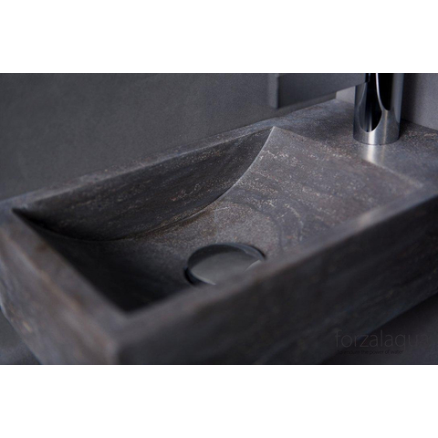 Forzalaqua Venetia lavabo de WC 40x22x10cm cuve à gauche 1 trou de robinet à droite Pierre naturelle Pierre bleue adoucie FO100074